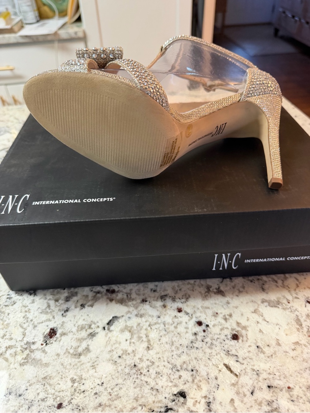 INC International Concepts Champagne T-Strap Bow Rhinestone Heel - Picture 6 of 8